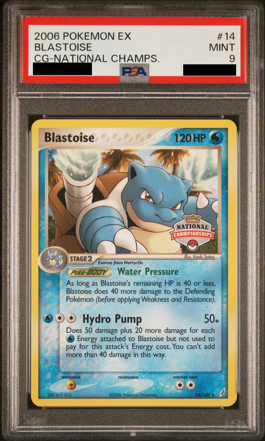 PSA 9 MINT Blastoise - Crystal Guardians National Championships Promo Non-Holo 14/100