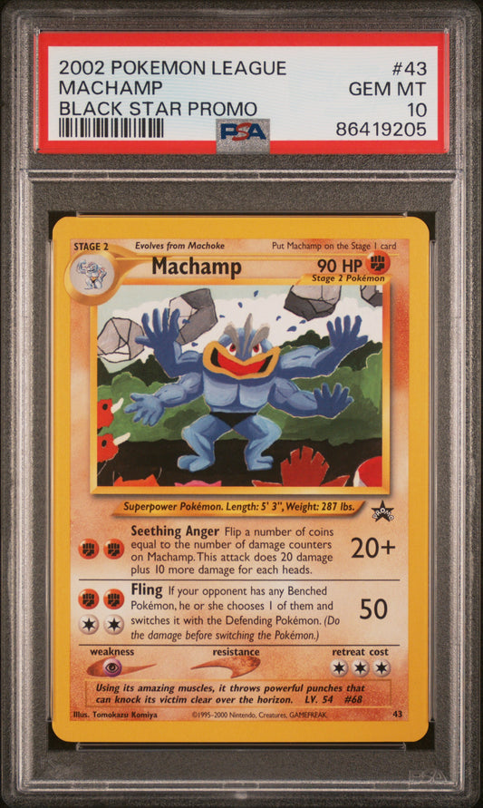 PSA 10 GEM MT Machamp - WotC 2002 Black Star Promo #43