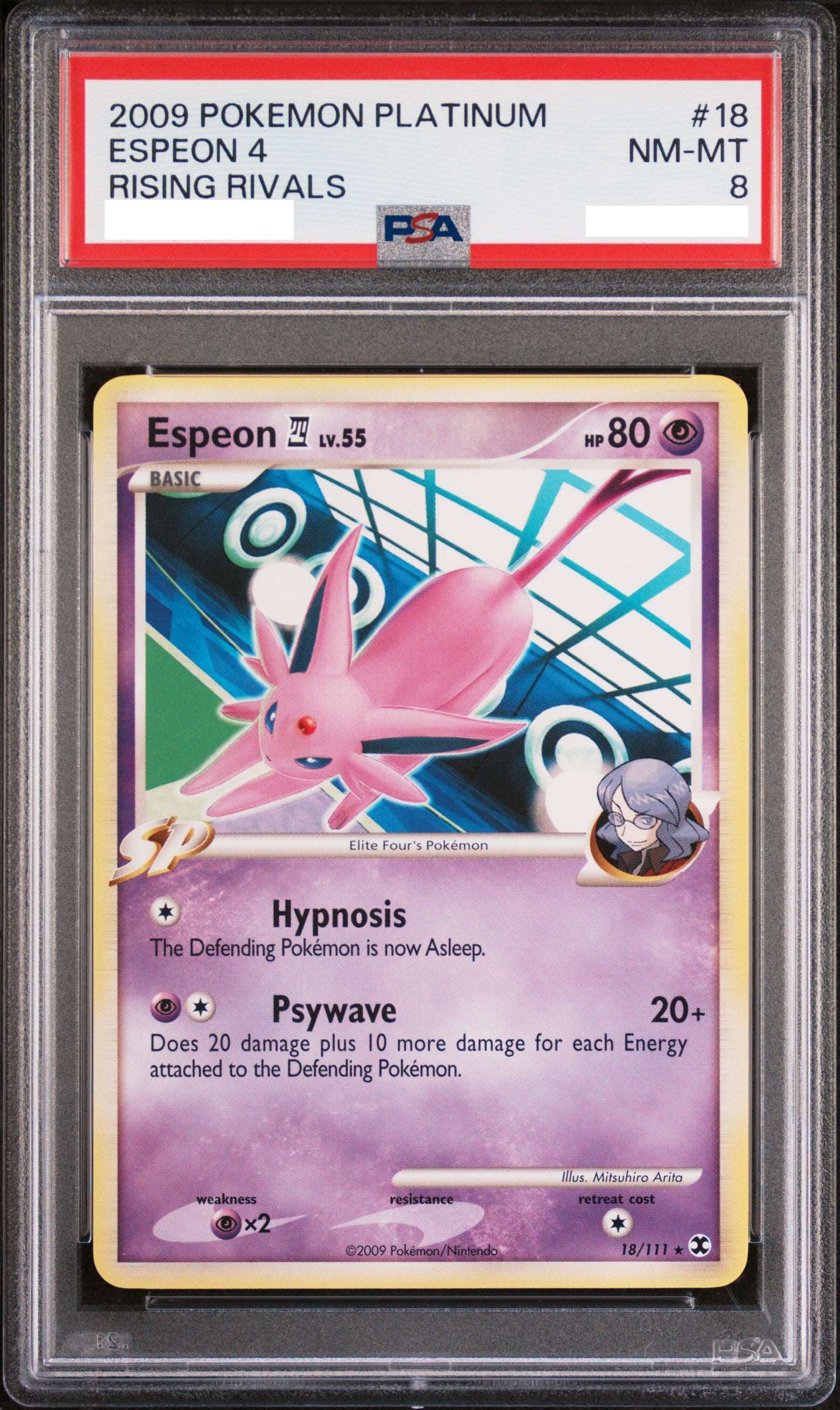 PSA 8 NM-MT Espeon 4 - Rising Rivals Non-Holo Rare 18/111