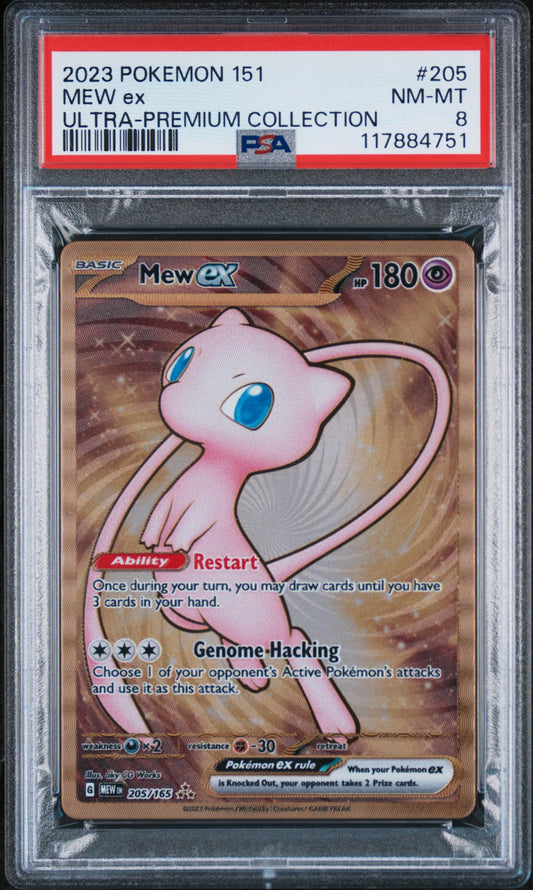 PSA 8 NM-MT Mew EX - 151 UPC *METAL* Gold Promo 205/165