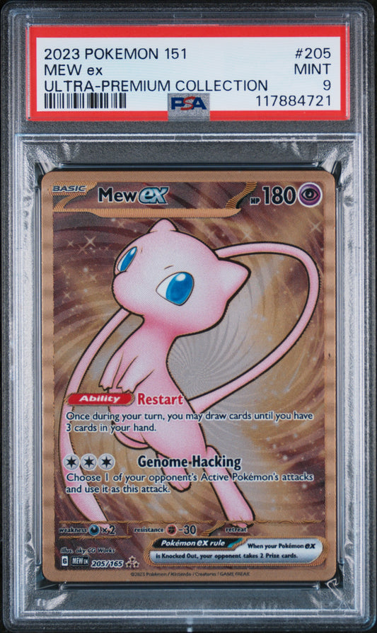 PSA 9 MINT Mew EX - 151 UPC *METAL* Gold Promo 205/165