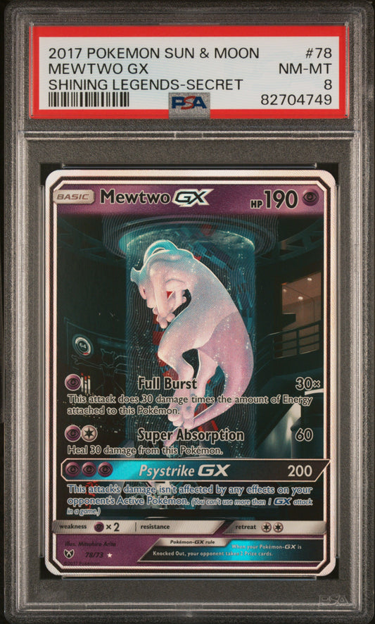 PSA 8 NM-MT Mewtwo GX - Shining Legends Secret Rare 78/73 "Mewtube"