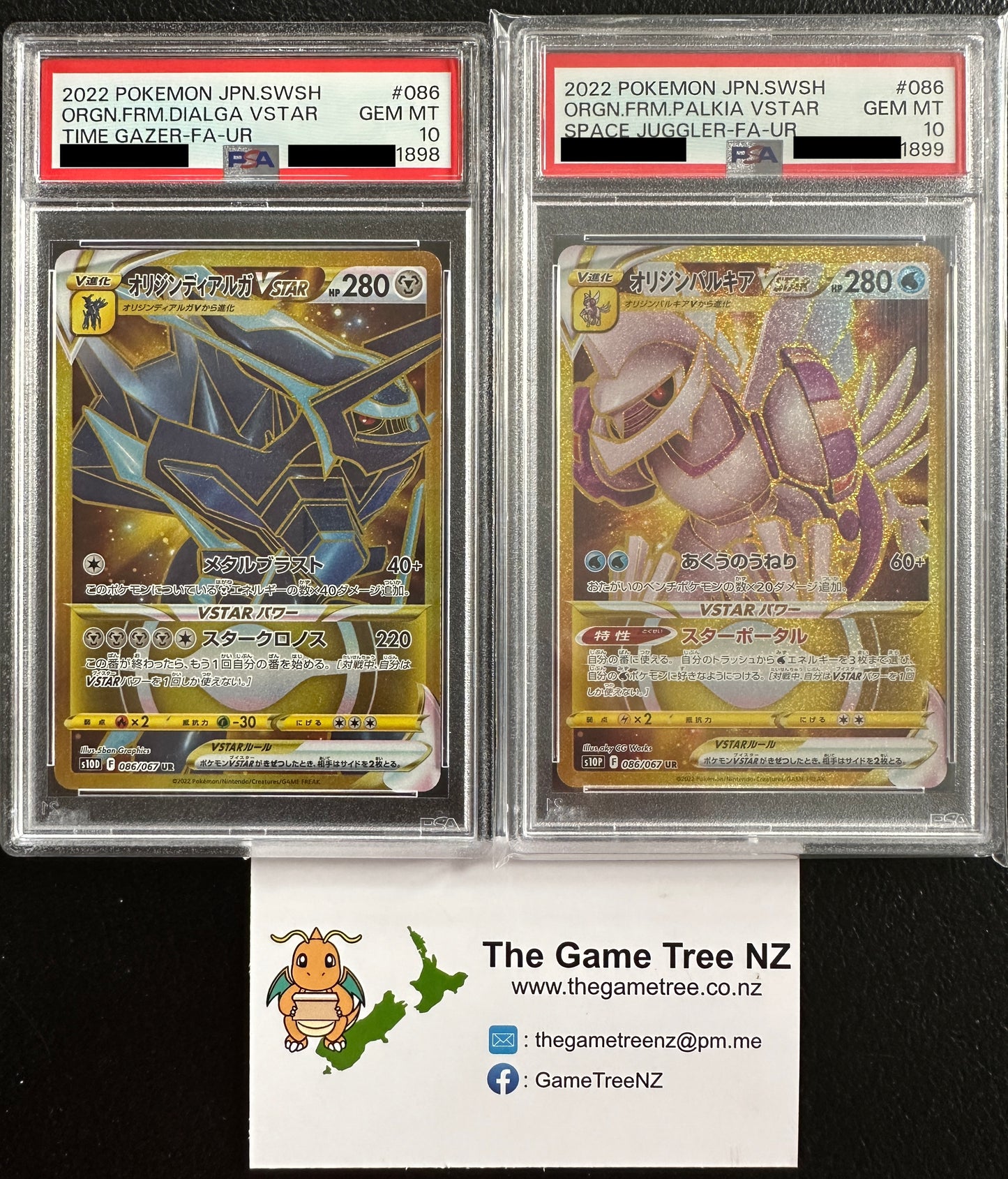 **Sequential Slabs!** PSA 10 GEM MT Origin Forme Dialga V & Origin Forme Palkia V - Gold URs 086/067 & 086/067 *Japanese*