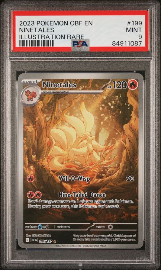 PSA 9 MINT Ninetales - Obsidian Flames Illustration Rare 199/197