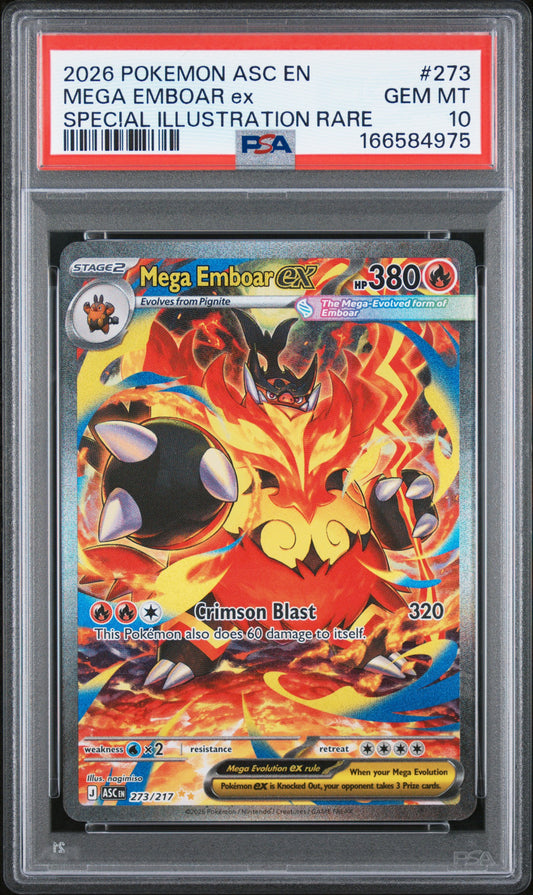 PSA 10 GEM MT Mega Emboar ex - Ascended Heroes Special Illustration Rare 273/217