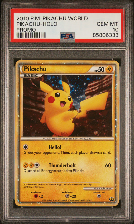 PSA 10 GEM MT Pikachu - Pikachu World Collection 2010 Holo Promo *English*