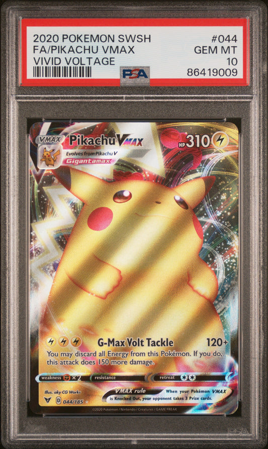 PSA 10 GEM MT Pikachu VMAX - Vivid Voltage Full Art 044/185