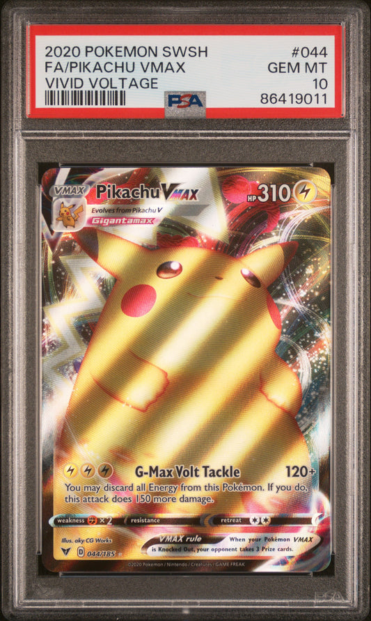 PSA 10 GEM MT Pikachu VMAX - Vivid Voltage Full Art 044/185