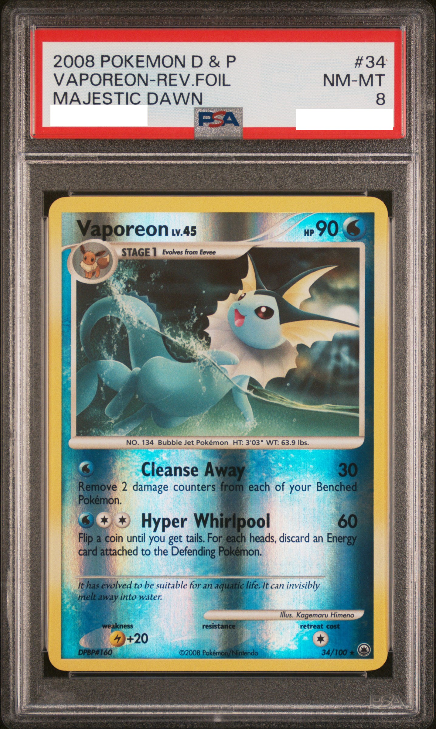 PSA 8 NM-MT Vaporeon - Majestic Dawn Reverse Holo Rare 34/100