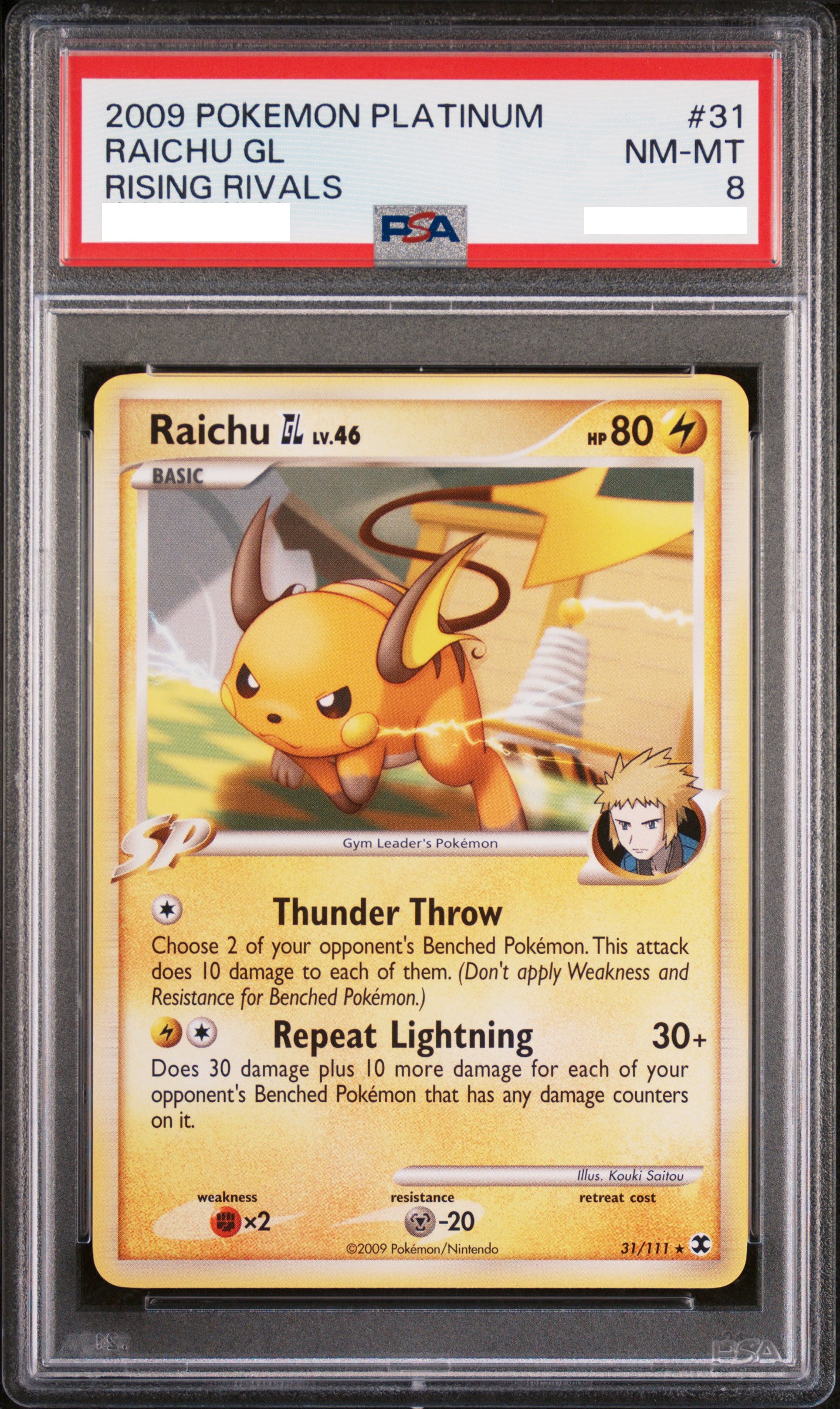 PSA 8 NM-MT Raichu GL - Rising Rivals Non-Holo Rare 31/111