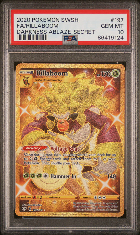 PSA 10 GEM MT Rillaboom - Darkness Ablaze 197/189 Secret Rare Gold