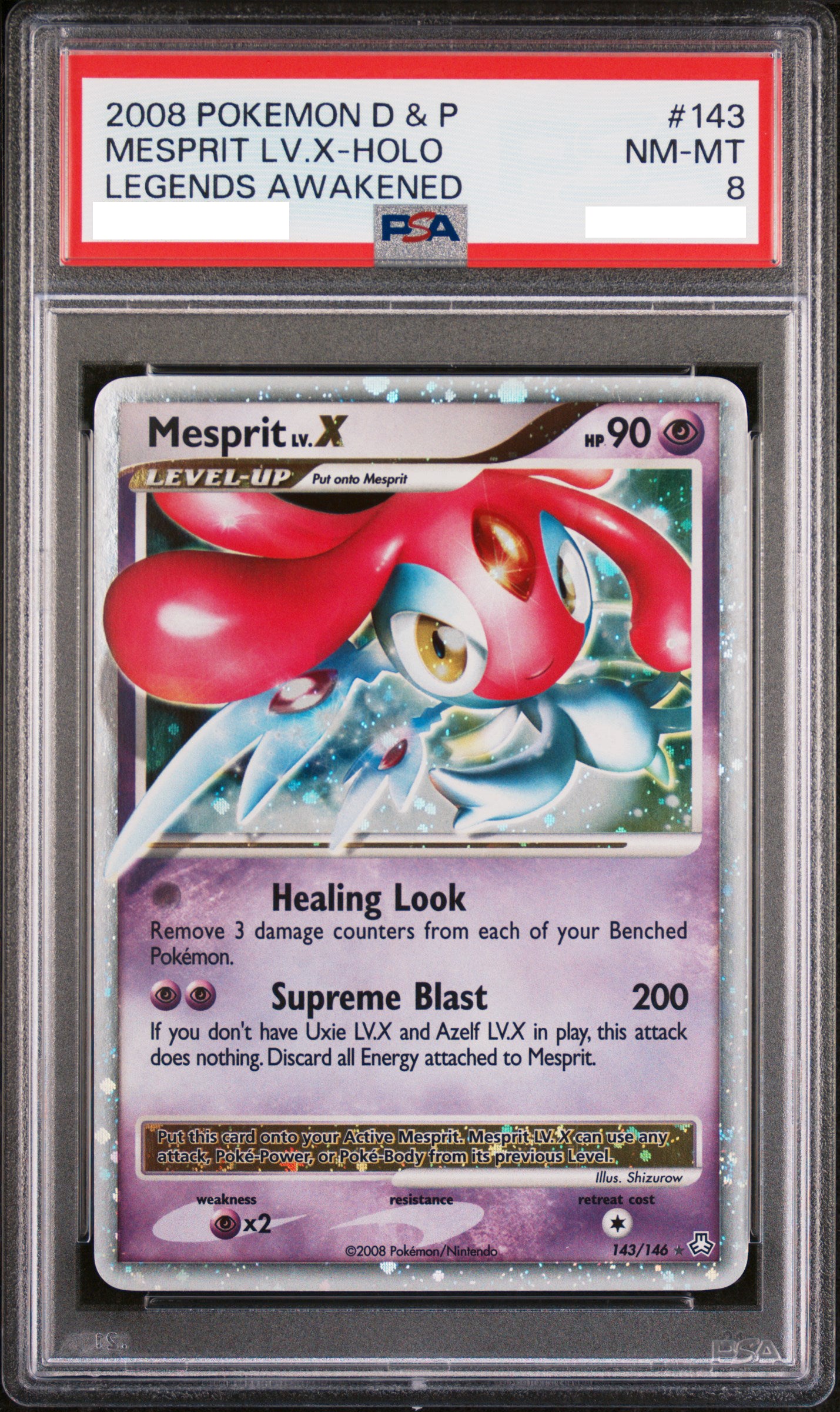 PSA 8 NM-MT Mesprit Lv.X - Legends Awakened Ultra Rare Holo 143/146