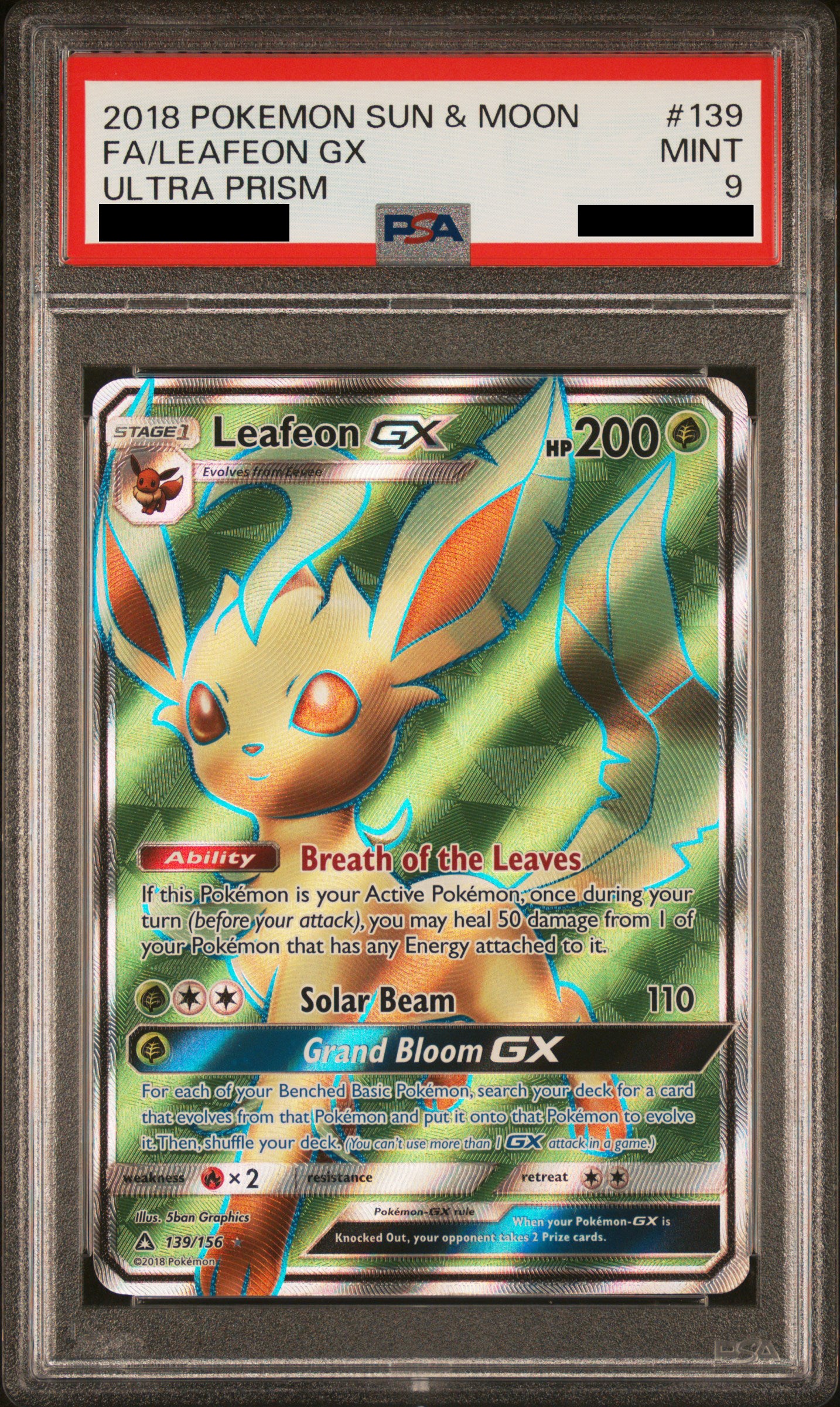 PSA 9 MINT Leafeon GX - Ultra Prism Full Art 139/156