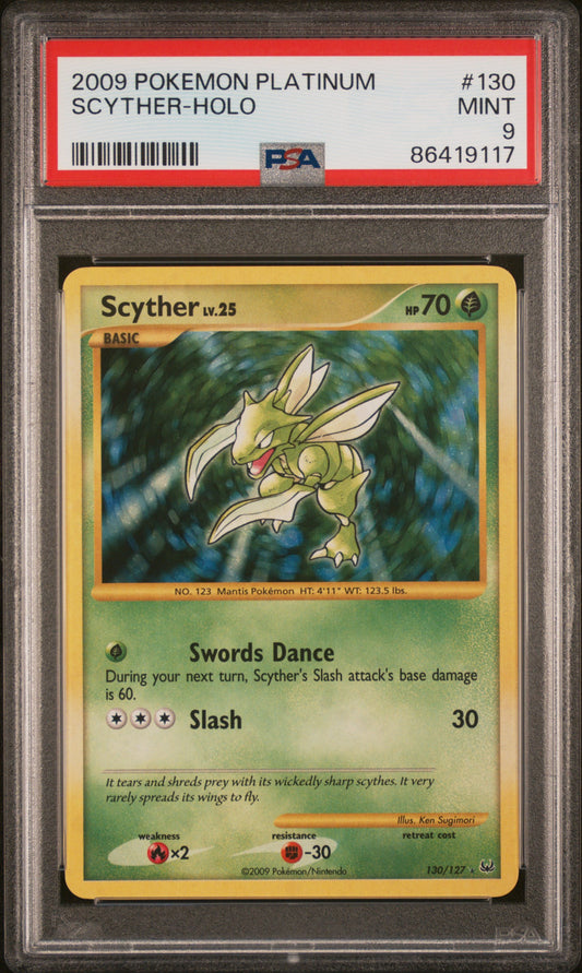 PSA 9 MINT Scyther - Platinum Secret Holo 130/127