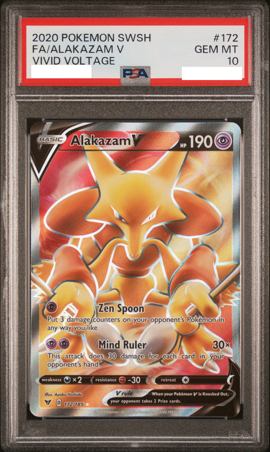 PSA 10 GEM MT Alakazam V - Vivid Voltage Full Art Holo 172/185