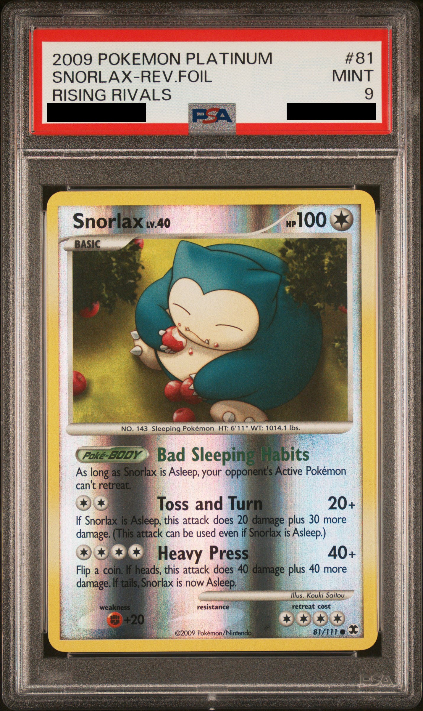 PSA 9 MINT Snorlax - Rising Rivals Reverse Holo 81/111