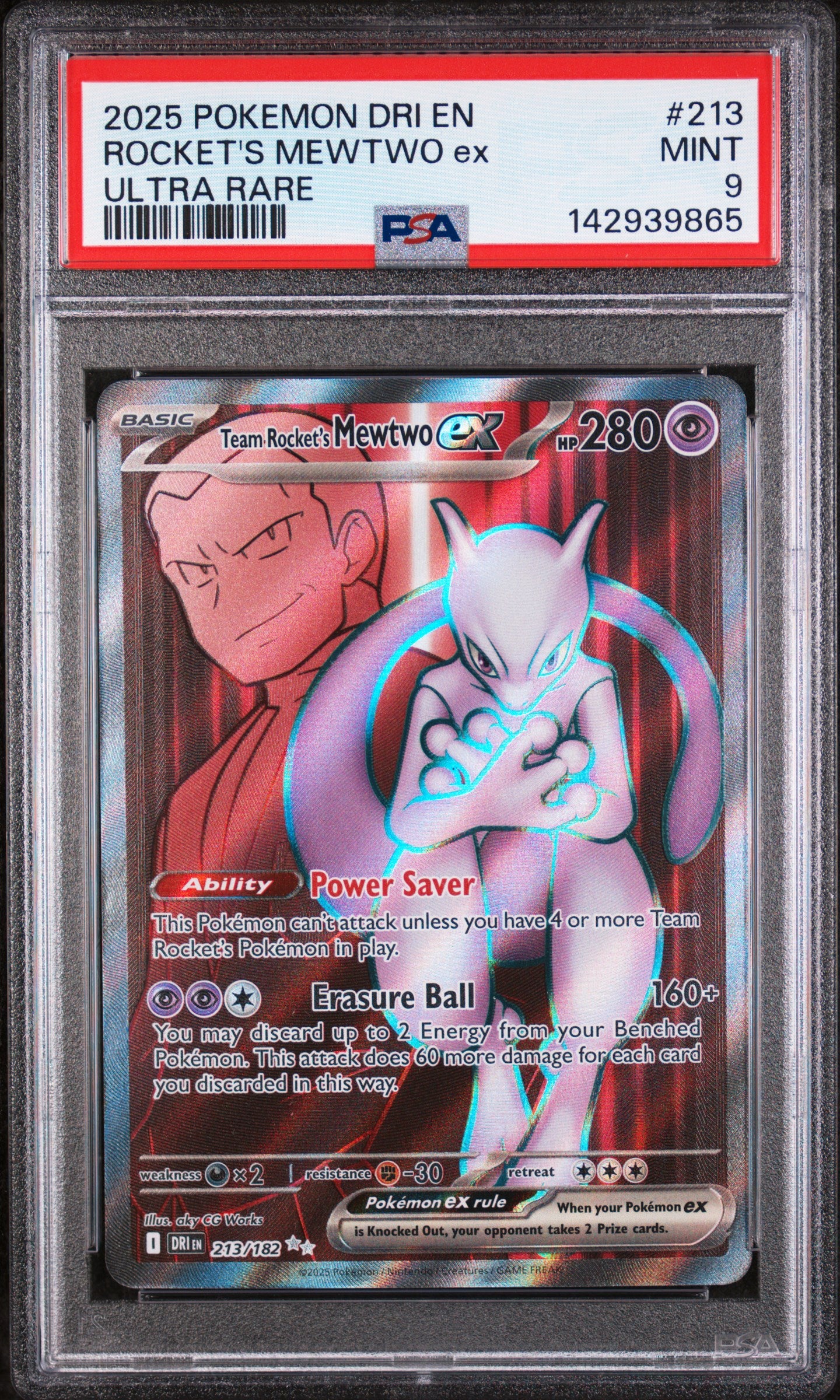 PSA 9 MINT Team Rocket's Mewtwo ex - Destined Rivals Full Art 213/182
