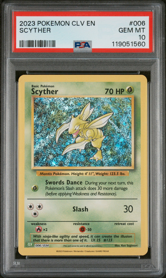 PSA 10 GEM MT Scyther - Trading Card Game Classic CLV Holo 006/034