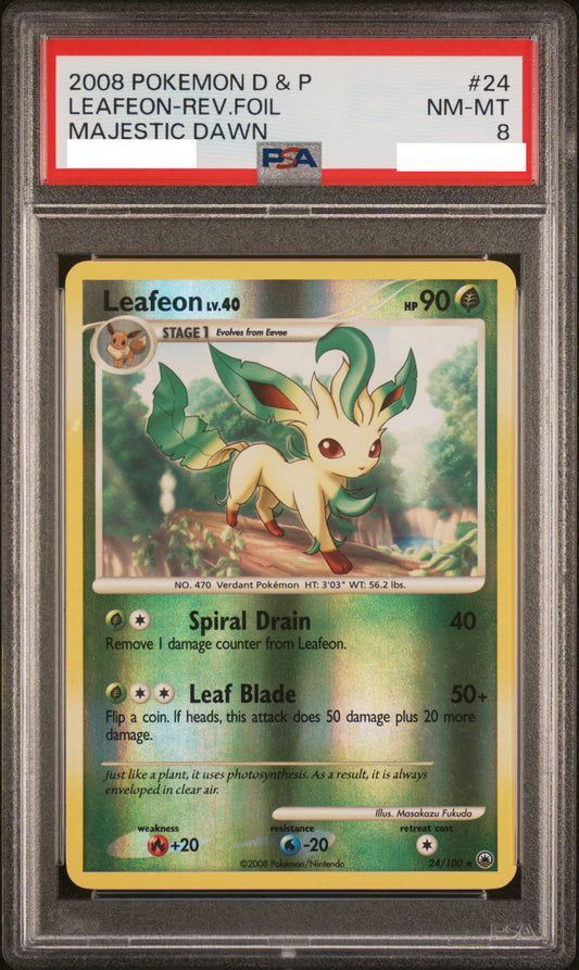 PSA 8 NM-MT Leafeon - Majestic Dawn Reverse Holo Rare 24/100