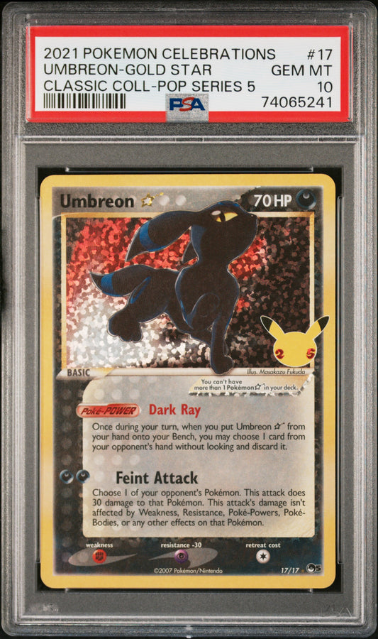 PSA 10 GEM MT Umbreon Gold Star - Celebrations Classic Collection Holo 17/17