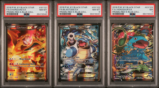 **Sequential Slabs!** PSA 8, 7, & 7 Charizard EX, Blastoise EX & Venusaur EX - Red & Blue Collection XY Promos Alternate Art Holo XY121, XY122, XY123 (Copy)
