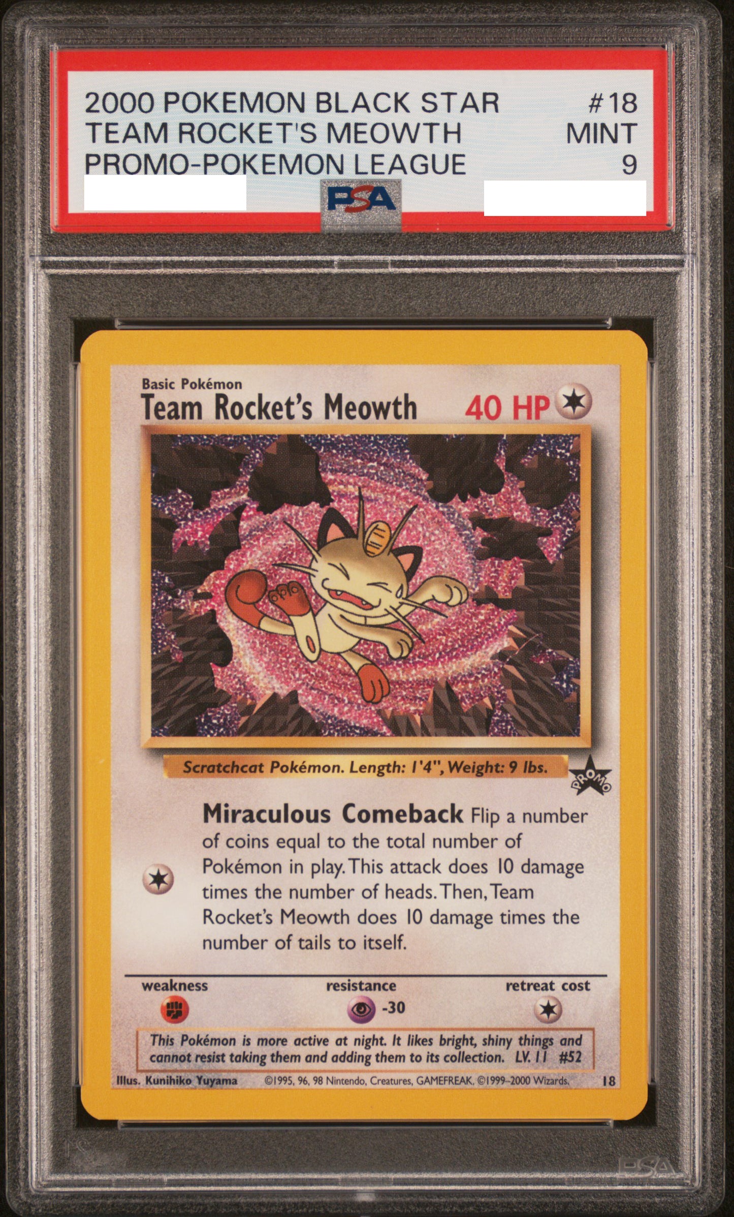 PSA 9 MINT Team Rocket's Meowth - WotC Promo Non-Holo 18