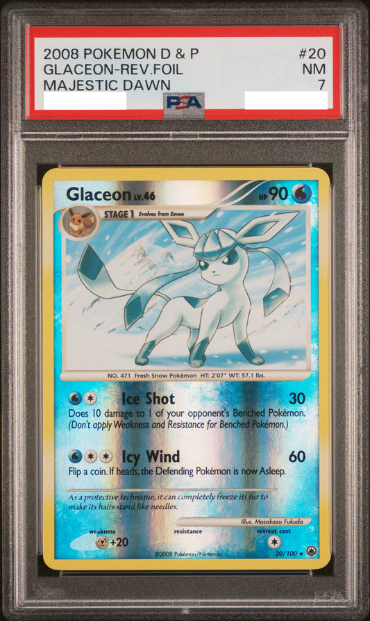 PSA 7 NM Glaceon - Majestic Dawn Reverse Holo Rare 20/100