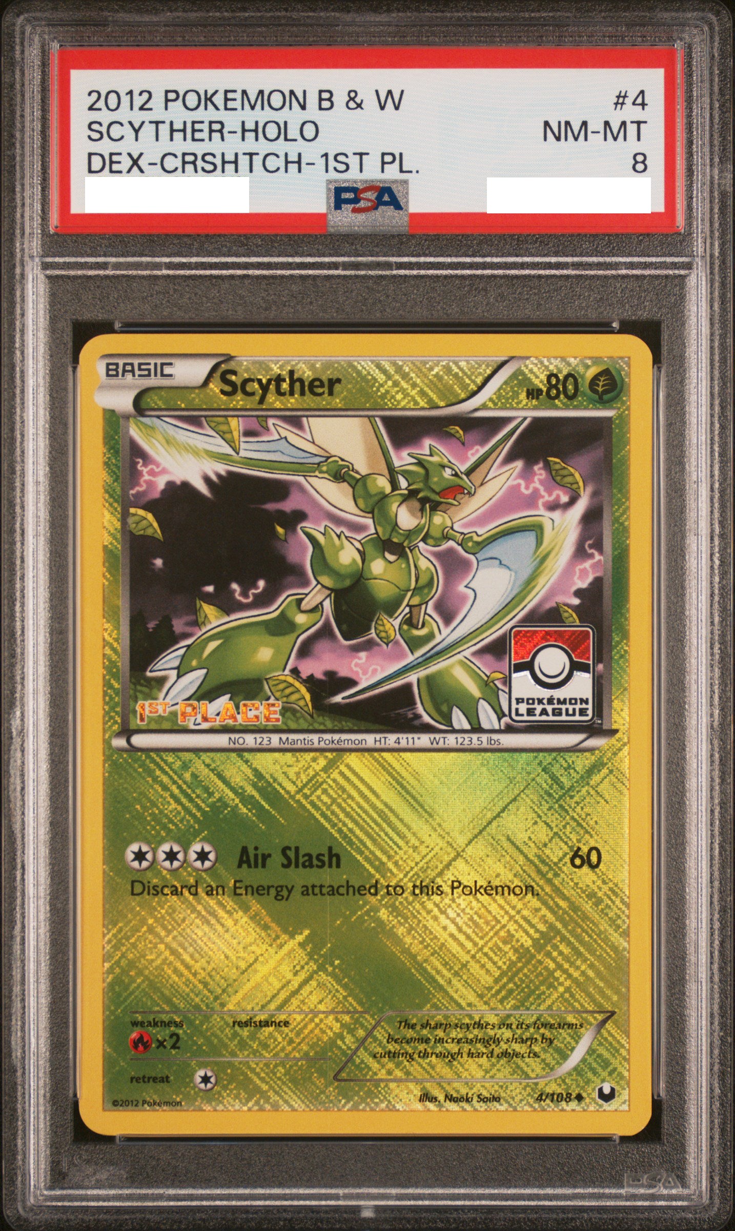 PSA 8 NM-MT Scyther *1ST PLACE* - Pokemon League Promo Crosshatch Reverse Holo 4/108