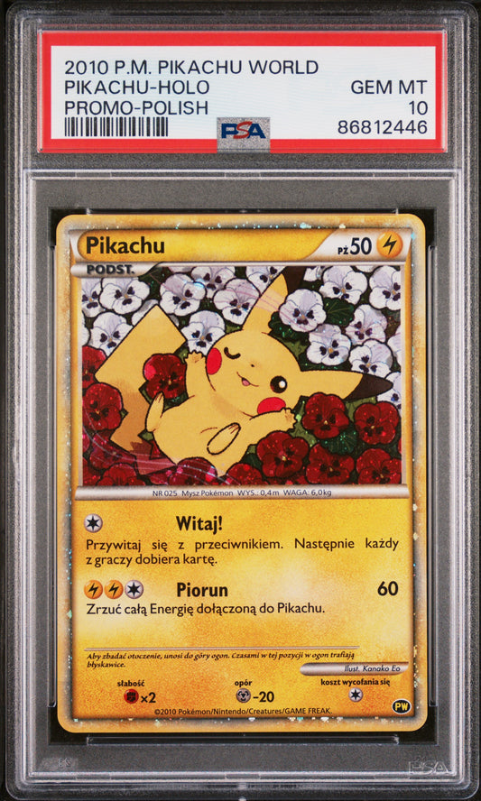PSA 10 GEM MT Pikachu - Pikachu World Collection 2010 Holo Promo *Polish*