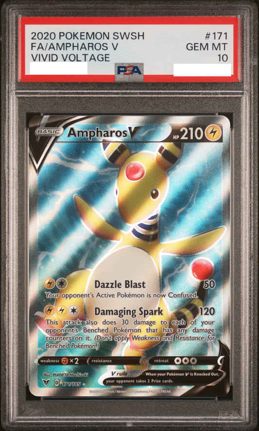 PSA 10 GEM MT Ampharos V - Vivid Voltage Full Art Holo 171/185