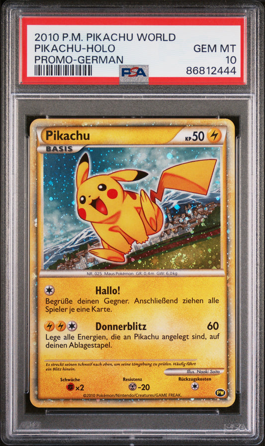 PSA 10 GEM MT Pikachu - Pikachu World Collection 2010 Holo Promo *German*