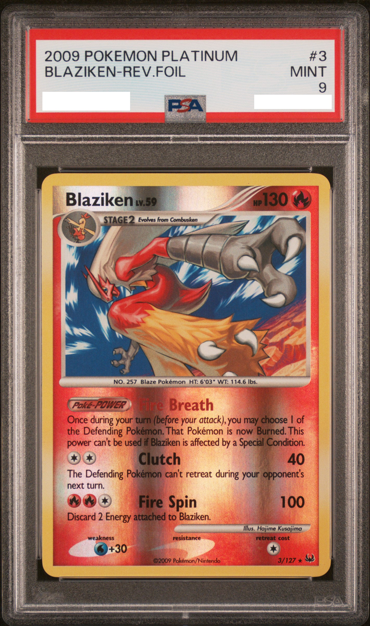 PSA 9 MINT Blaziken - Platinum Reverse holo Rare 3/127