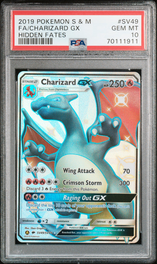 PSA 10 GEM MT Charizard GX - Hidden Fates Shiny Vault SV49/SV94