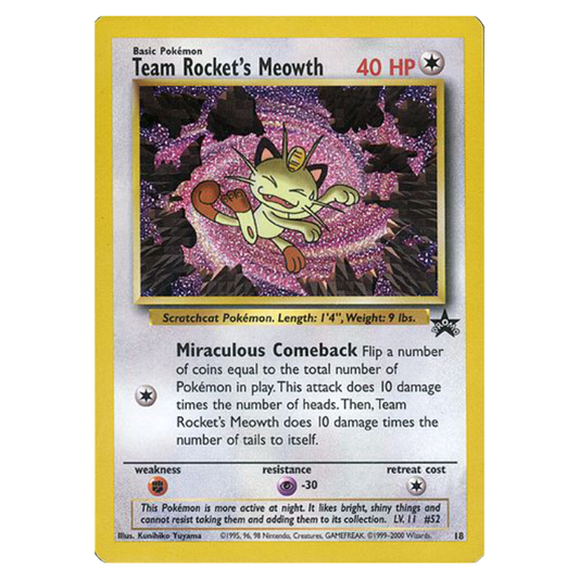 #18 Team Rocket's Meowth - Pokémon League (August 2000) - WotC Black Star Promo (LP+)