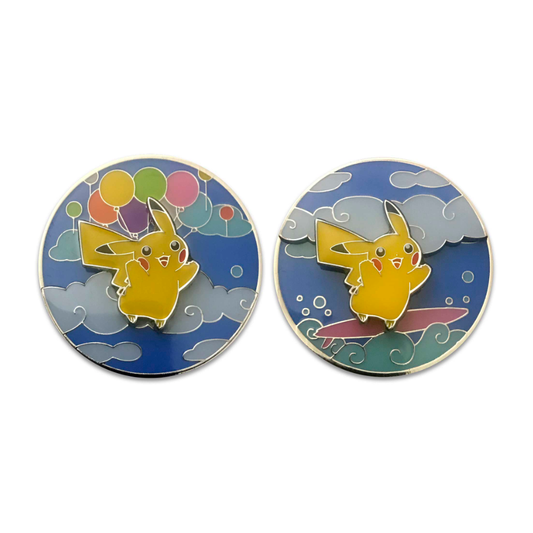 Flying & Surfing Pikachu Enamel Pin (Meowth Club)