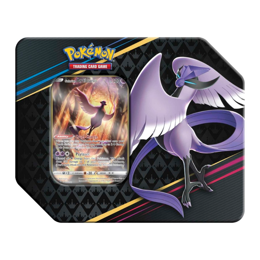 Crown Zenith Tins featuring Galarian Articuno, Galarian Zapdos or Galarian Moltres