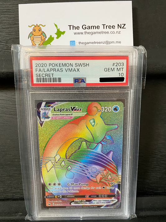 PSA 10 GEM MT Lapras VMAX - Sword & Shield Secret Rainbow 203/202