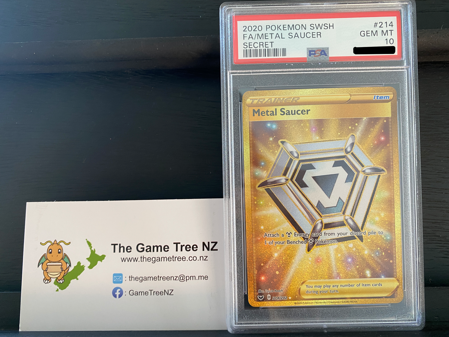 PSA 10 GEM MT Metal Saucer - Sword & Shield 214/202 Gold Secret Rare The Game Tree NZ PSA 10 GEM MT Metal Saucer - Sword & Shield 214/202 Gold Secret Rare The Game Tree NZ