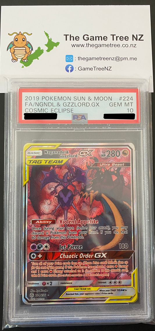 PSA 10 GEM MT Naganadel & Guzzlord GX - Cosmic Eclipse Alternate Art 224/236