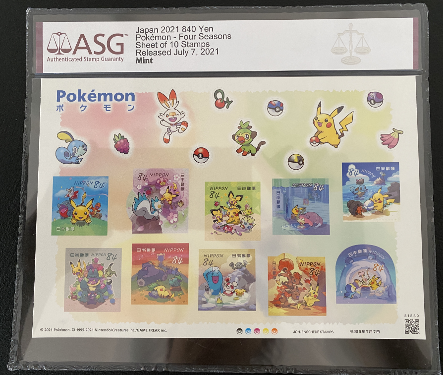 Japanese Post Four Seasons Pokémon Stamp Sheet - ASG Graded MINT