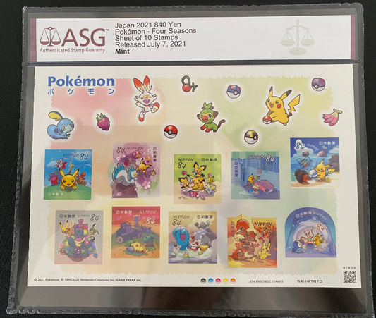 Japanese Post Four Seasons Pokémon Stamp Sheet - ASG Graded MINT