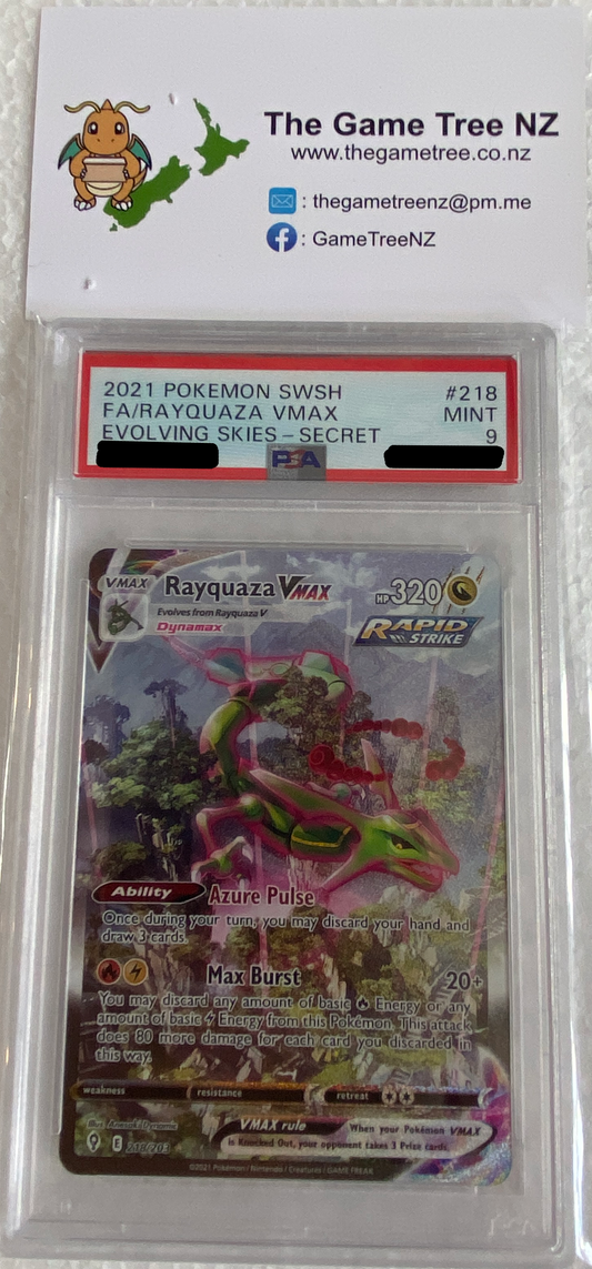 PSA 9 MINT Rayquaza VMAX - Evolving Skies Alternate Art 218/203