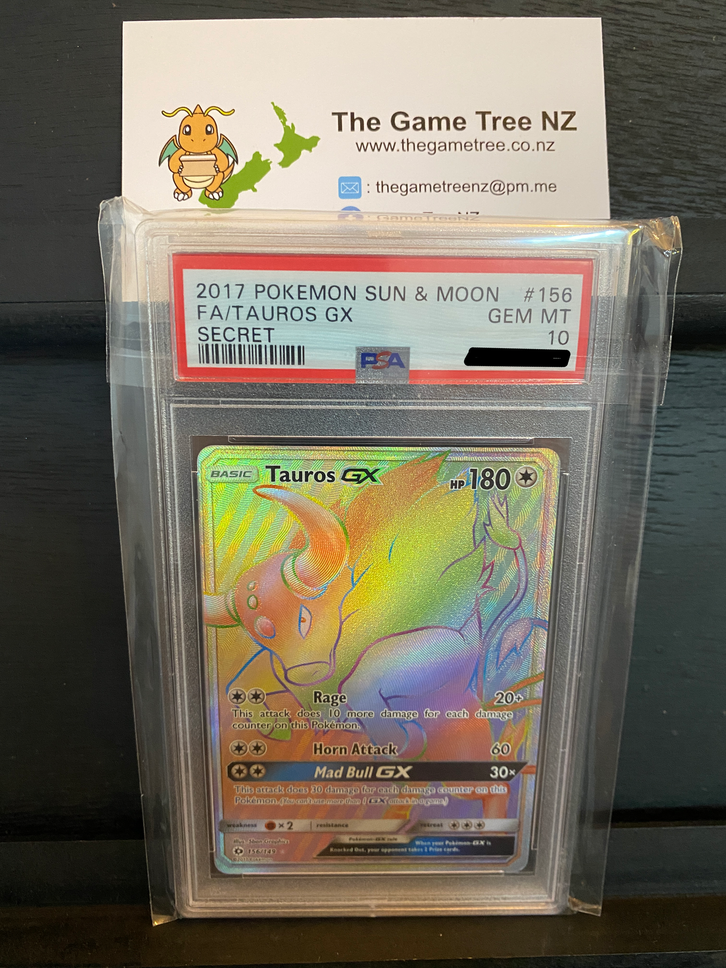 PSA 10 GEM MT Tauros GX - Sun & Moon Secret Rainbow 156/149